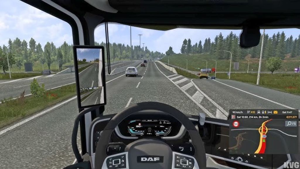 Truck driver managing fuel consumption on highway in Euro Truck Simulator 2 gameplay