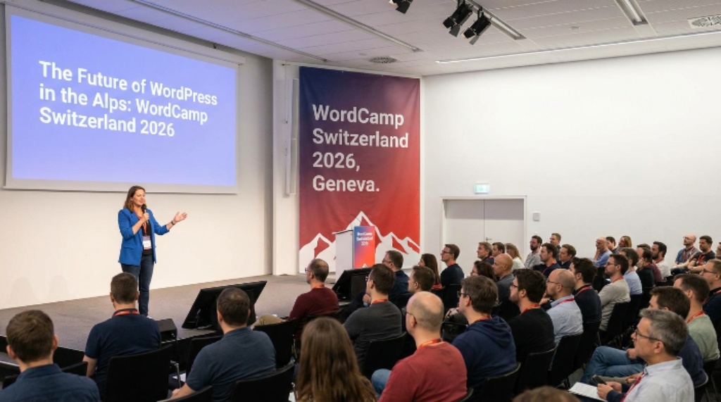 Speaker presenting a session at WordCamp Switzerland 2026